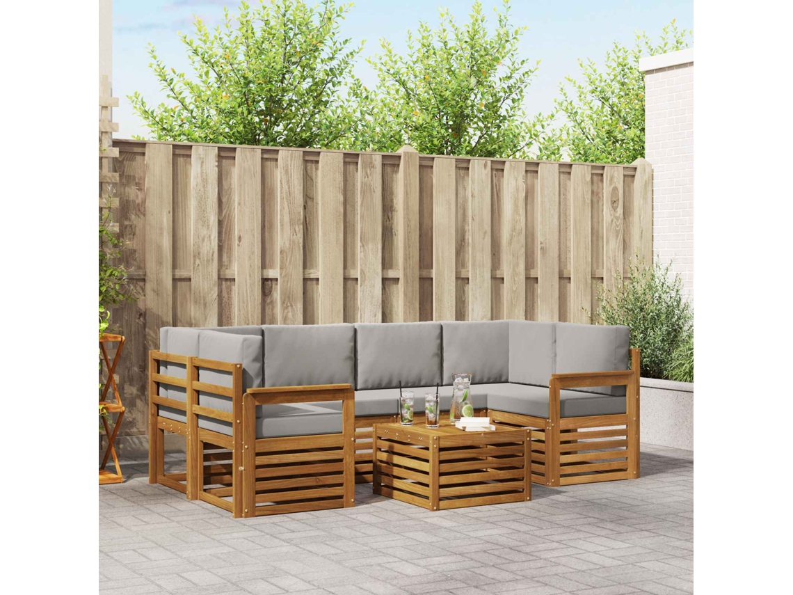 Vidaxl Conjunto De Sofás Para Exterior 7 Unid. Cinza Natural E Claro
