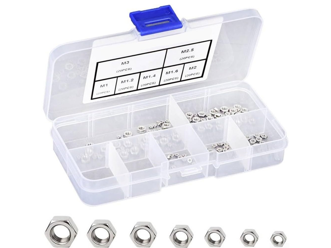 Conjunto De 140 Porcas Sextavadas Em Aço Inoxidável 304 Nos Tamanhos