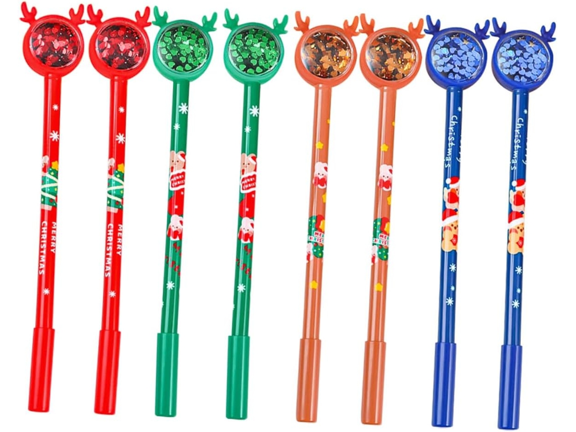 Conjunto De 8 Canetas Gel Natalinas Sewacc, Multiuso Fofas Com Pegada