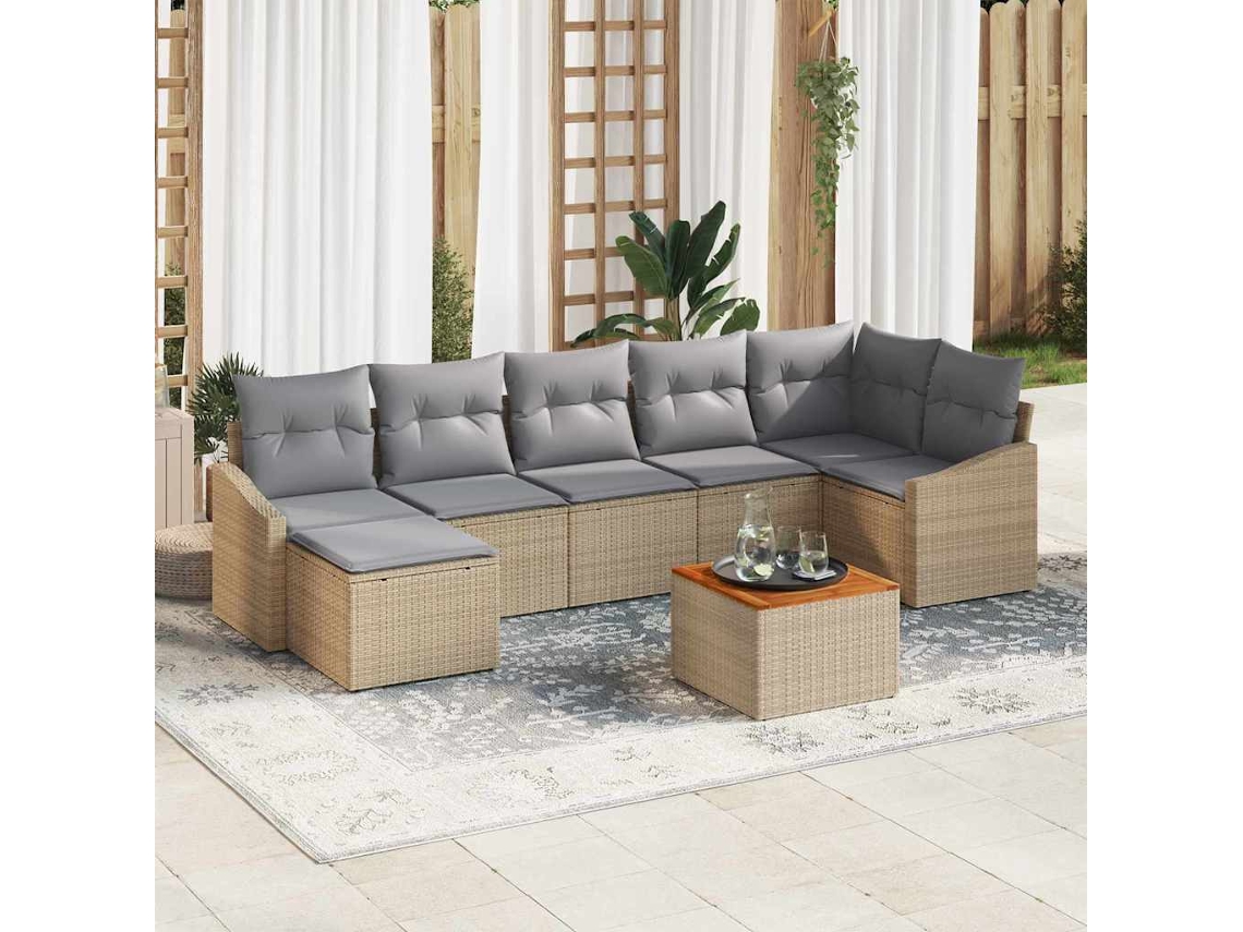 Vidaxl Conjunto De Sofá De Jardim 8 Unid. Bege Vime Pe