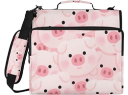 Pasta De Argolas Com Desenho Porquinho Rosa, 3 Argolas, 3, 8cm, Com Bolsos Extras, Alça De Ombro E Mão, Bolsa