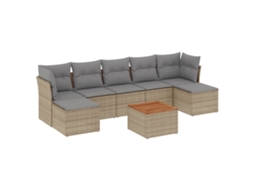 Conjunto de 8 Sofás Jardim com Almofadões Vime Pe Bege Misturado MAISON EXCLUSIVE