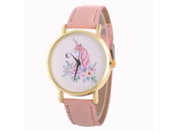 Relógio de Pulso Feminino Casual de Quartzo com Pulseira de Couro Pu Rosa