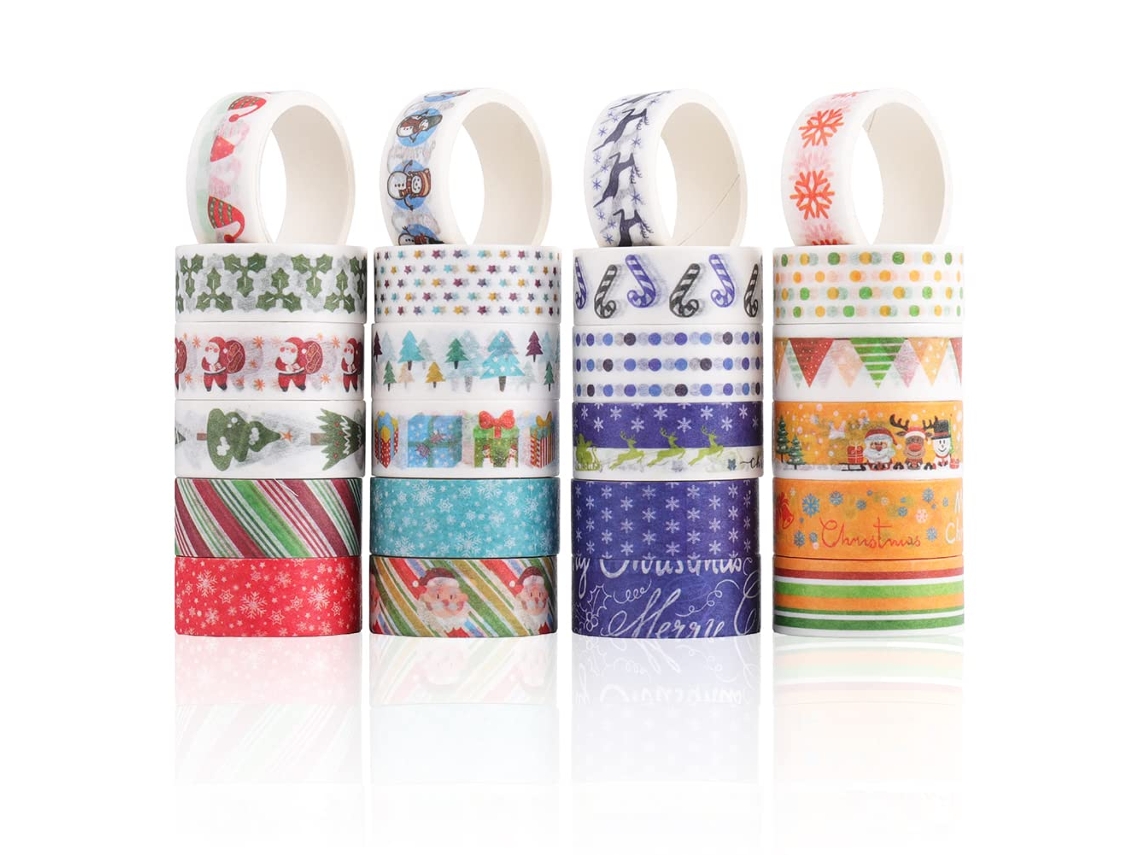 Fita Adesiva, 24 Rolos, De Natal, Decoração De Natal, Ideal Artesanato, Presentes, Álbuns De Recortes, Com Estampas Natalinas Variadas