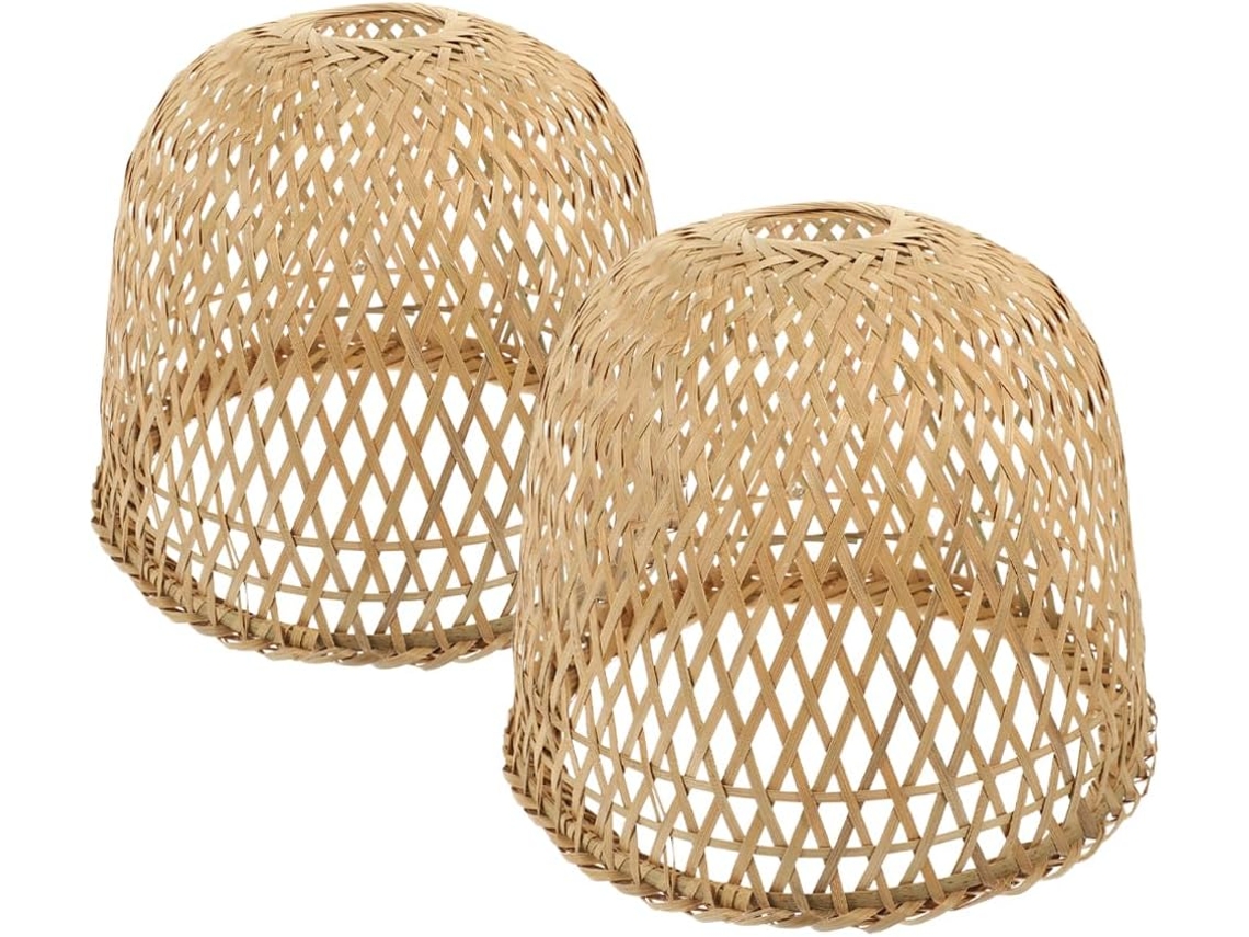 Conjunto De 2 Luminárias Pendentes Leves E Duráveis Em Bambu Natural Trançado, Ideais Para Lustres Em Estilo Japonês.