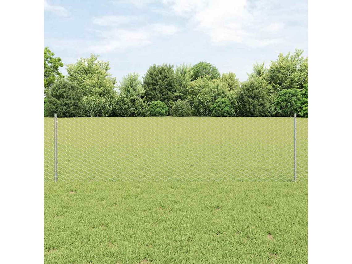 Vidaxl Cerca Hexagonal Com Poste 25 X 0,6 M Aço Galvanizado Prateado