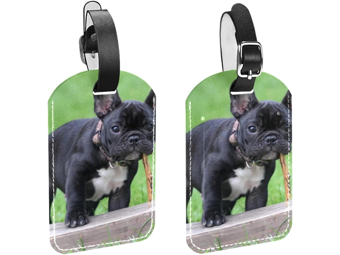 Conjunto De 2 Etiquetas Bagagem Em Couro Pu Com Estampa Buldogue Francês