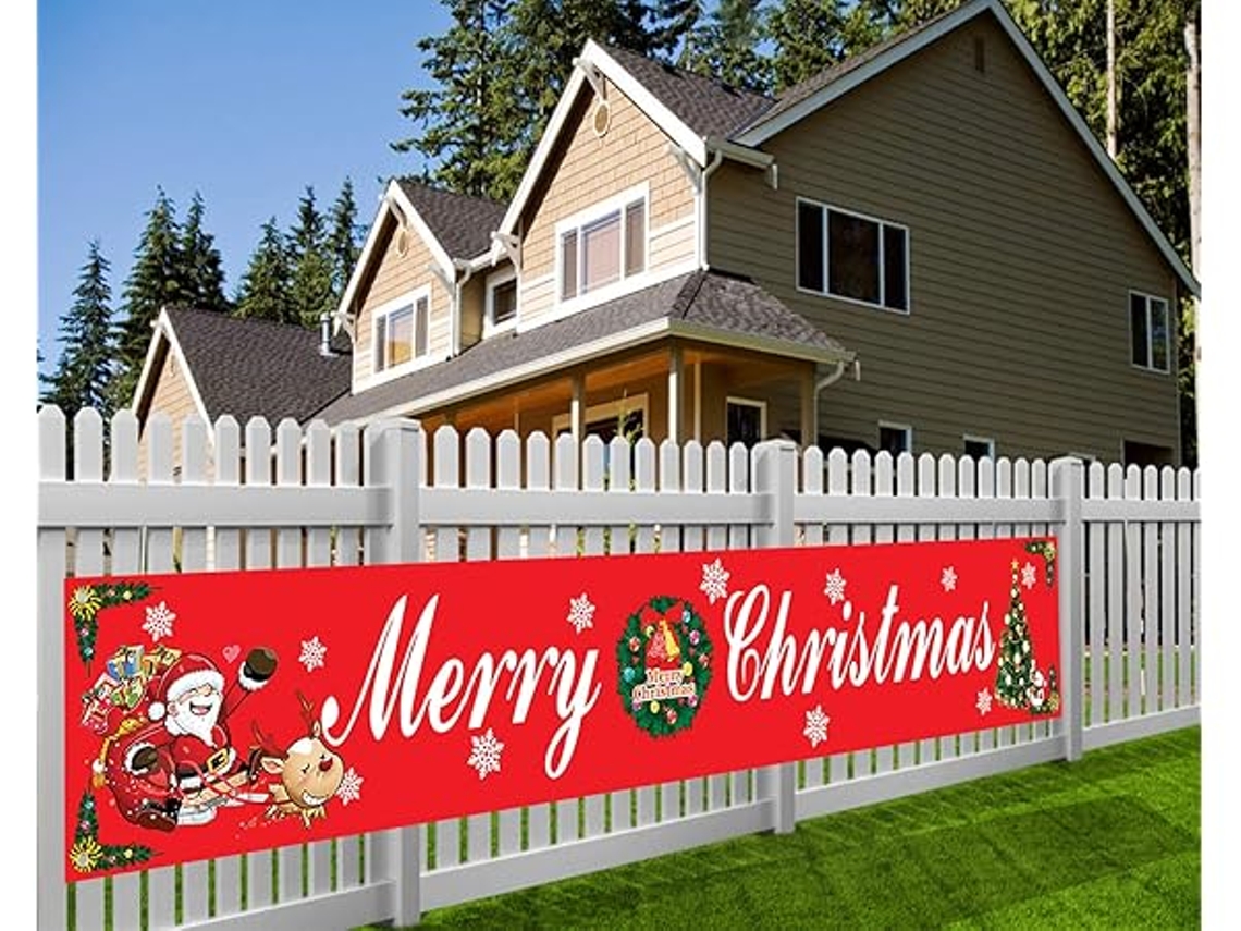 Bandeira Grande Com Uma Mensagem “feliz Natal”, Ideal Para Decoração Interior E Exterior, Dimensões De 9,8 × 1,6 Pés, Ergonômico, Uso Diário