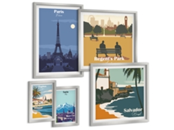 Pinturas Murais Modernas Ruas, Flores E Bicicletas Moldura Prateada Quadros Para A Sala De Estar Espelharte (conjunto De 5 Imagens)