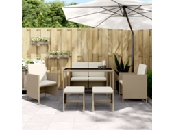 Vidaxl 6 Pcs Conjunto De Jantar P/ Jardim Com Almofadões Vime Pe Bege