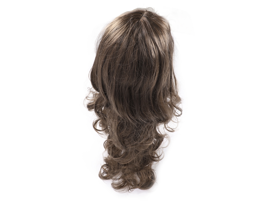 Peluca De Ondas Largas Rizosas Marrón Claro Con Flequillo Tejido A Mano