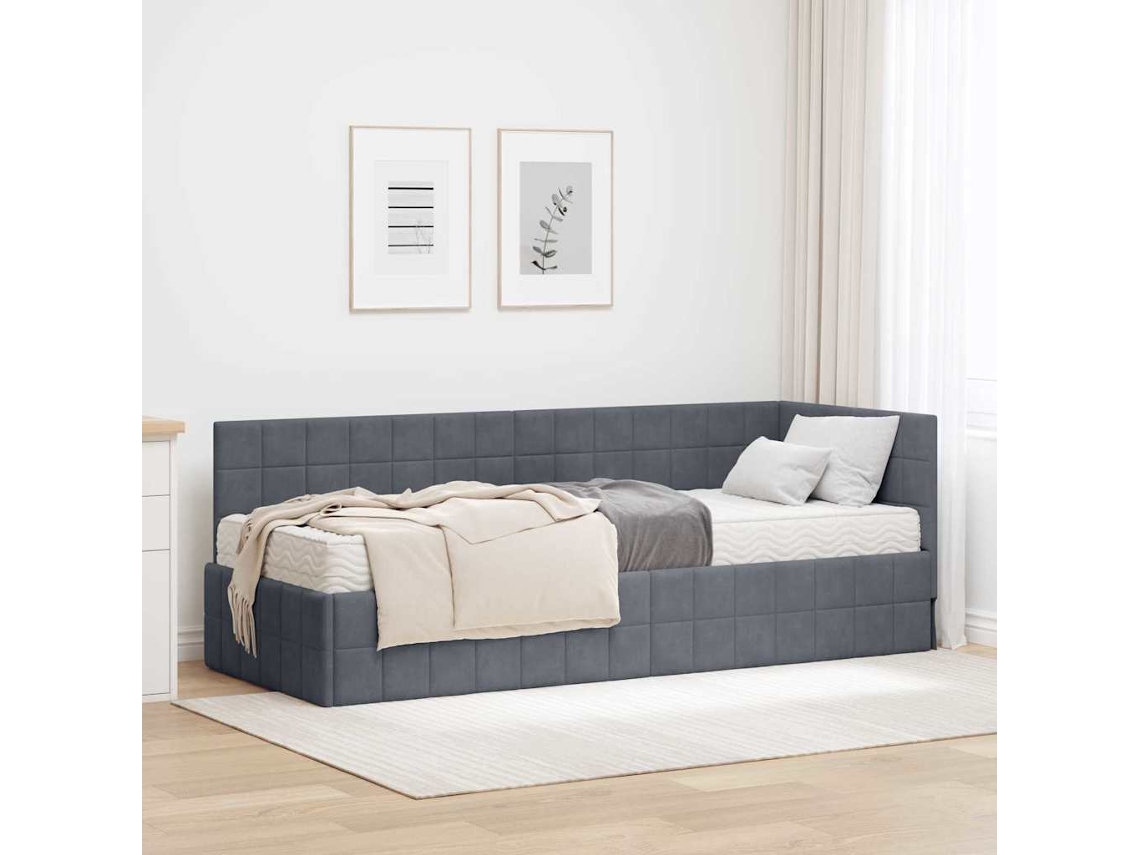 Vidaxl Estrutura De Cama De Canto Com Colchão 2 Unid. Cinzeto Veludo