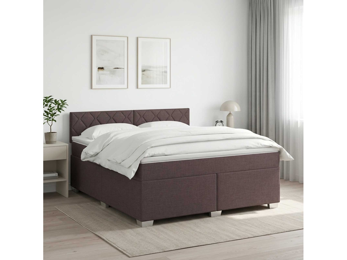 Vidaxl Cama Box Spring Com Colchão Marrom Escuro 160 X 200 Cm Tecido