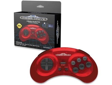 Gamepad Retrobit Sega Mega Drive Wireless 2.4ghz 8 Botões Vermelho Crimson Red
