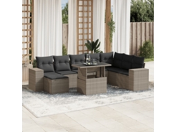 Vidaxl 9 Pcs Conj. Sofás Jardim Com Almofadões Vime Pe Cinzento-claro