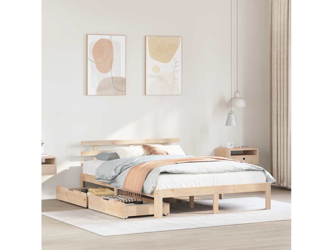 Vidaxl Estrutura de Cama C/ Gavetas 140x200 Cm Madeira de Pinho Maciça