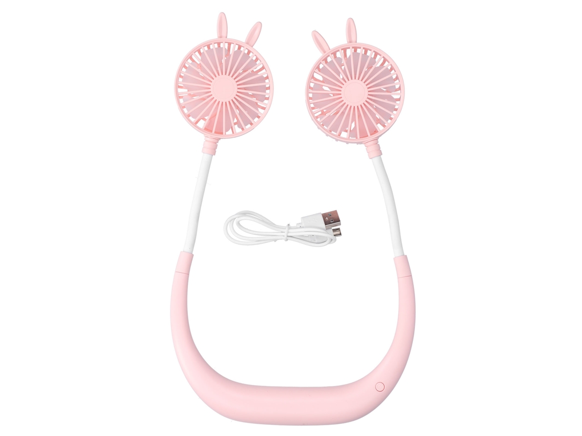 Ventilador portátil recarregável USB ATS para pescoço, ideal para viagens, escritório e academia, cor rosa.