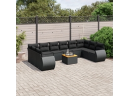 Jogo de Sofá Jardim 11 Peças C/ Almofadões Vime Pe Preto Dkd Home Decor