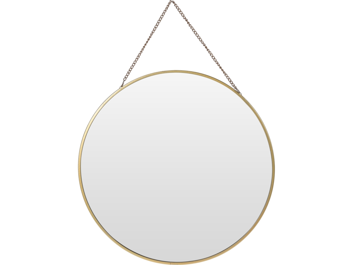 Espelho Redondo De Metal Dourado Com Corrente Ø29cm
