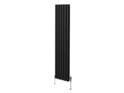 Radiador Vertical Oval Em Aço Carbono Preto 1800x360mm Com Elevada Potência Térmica E Conjunto De Válvulas Termostáticas