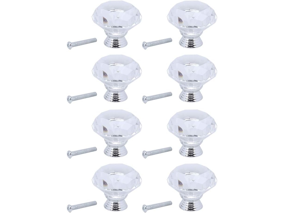 Puxador De Cristal Em Formato Diamante 40mm Para Gavetas E Armários, Brilhante E Colorido, Conjunto Com 8 Puxadores De