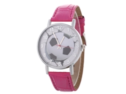 Relógio de quartzo com pulseira de couro PU, mostrador redondo, moderno, para casais (vermelho e rosa)