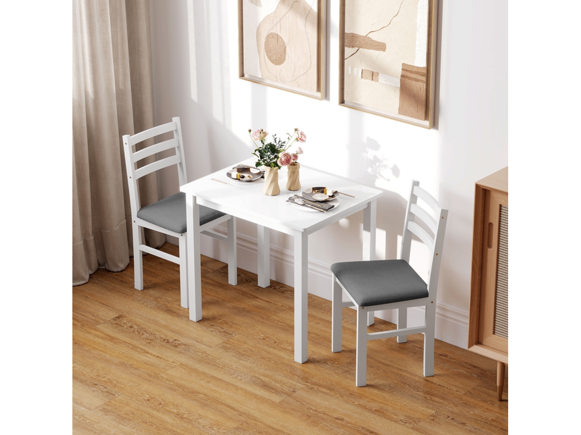 Mesa De Jantar Branca Em Mdf Com 2 Cadeiras Estofadas, Conjunto Compacto De 3 Peças Para Cozinha, Otimizando Espaço Em Ambientes Pequenos