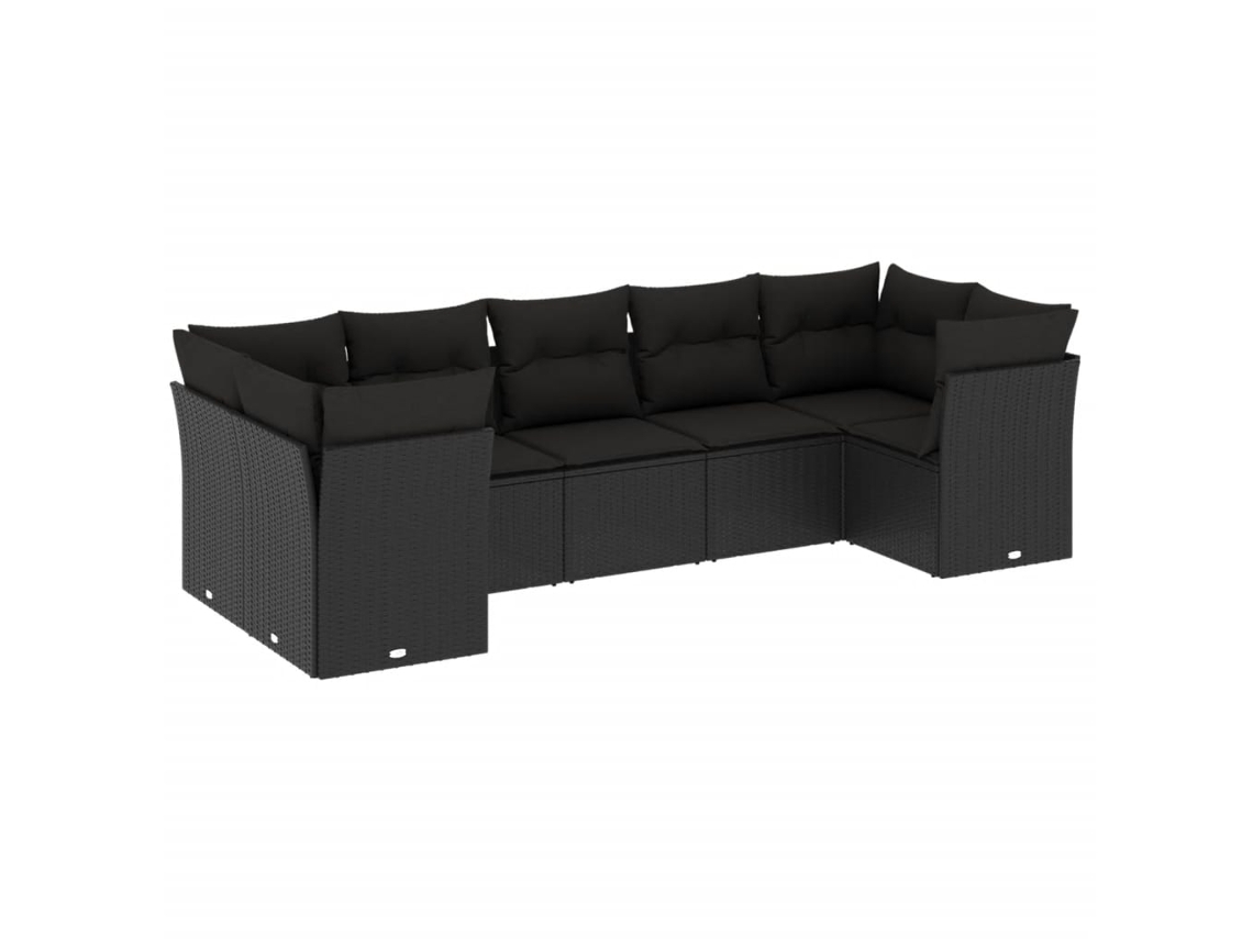 Conjunto de 7 Sofás para Jardim com Almofadões Vime Pe Preto MAISON EXCLUSIVE (7 pcs)