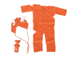 Traje De Fotografia Para Bebê Recém-nascido Macacão Boné Brinquedo Conjunto De Props Laranja