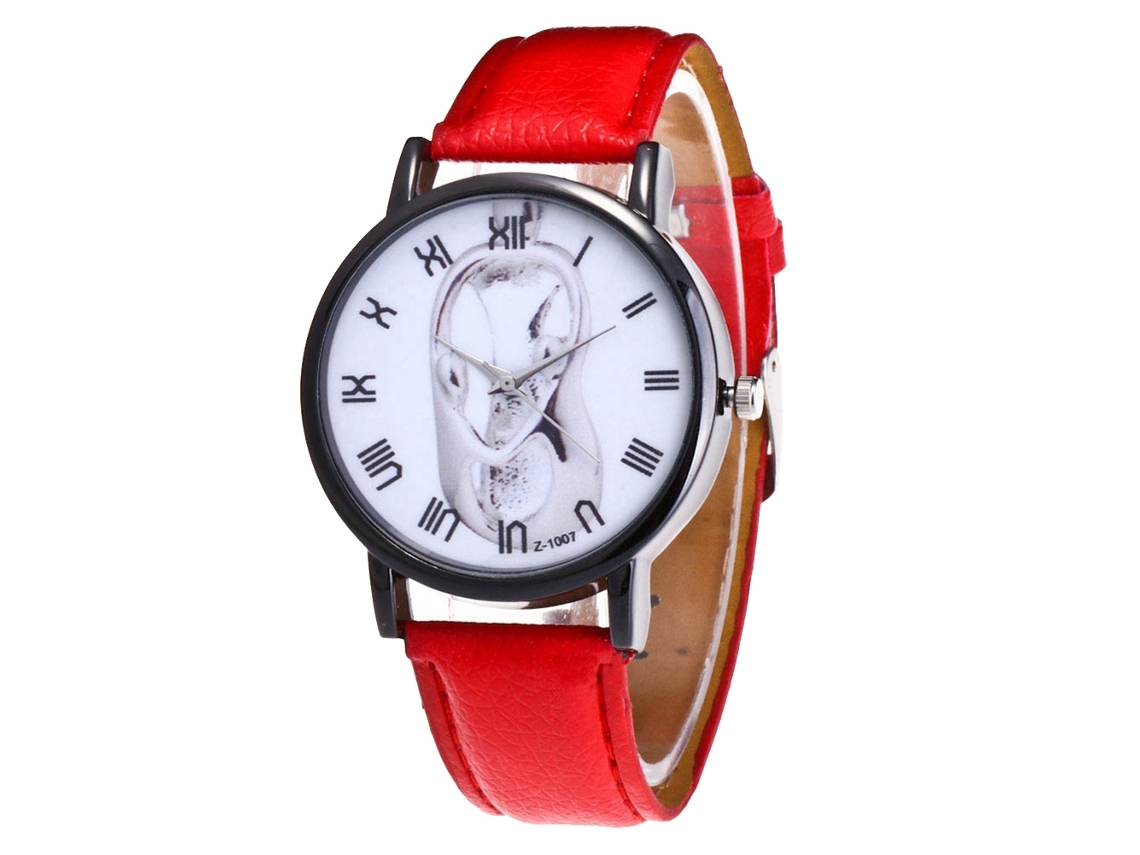 Relógio Casual Unissex de Pulso com Pulseira Pu e Movimento de Quartzo Vermelho