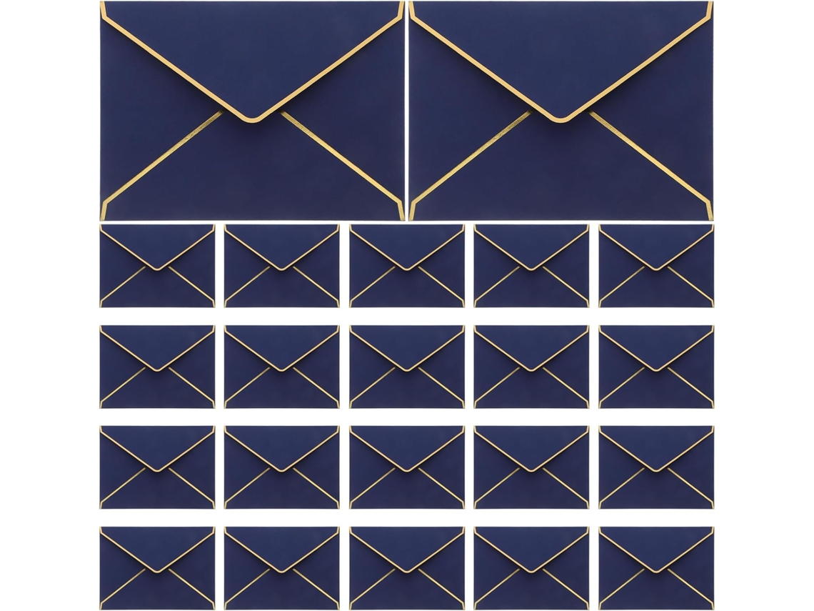Envelopes para casamento, 50 unidades, em papel, borda dourada, aba em V