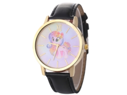 Reloj De Cuarzo Con Correa De Cuero Y Patrón De Caballo Adorable (negro)
