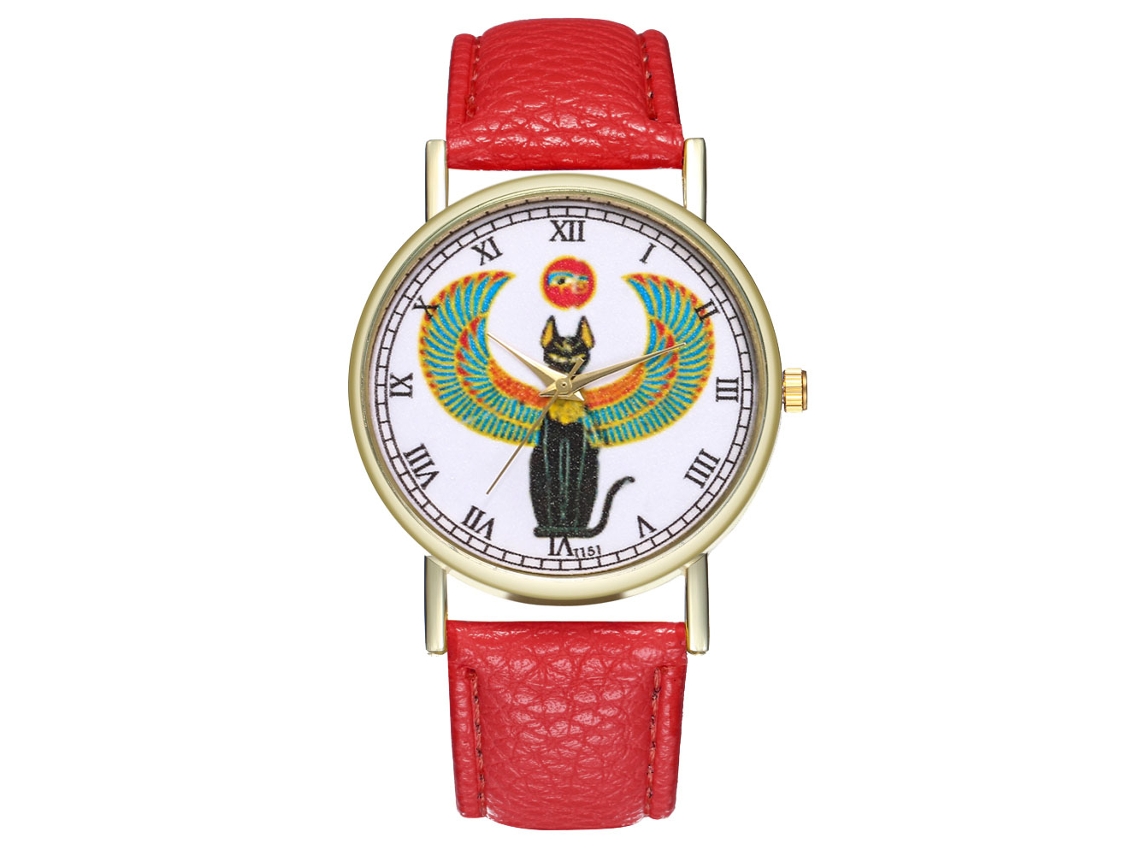Relógio de pulso analógico de quartzo unissex estilo clássico Zhoulianfa com pulseira de PU (vermelho)