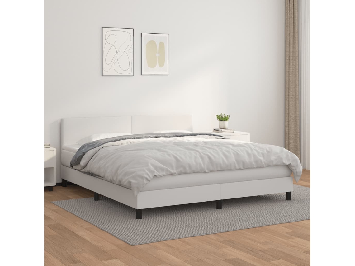 Vidaxl Cama Com Molas/colchão 180x200 Cm Couro Artificial Branco