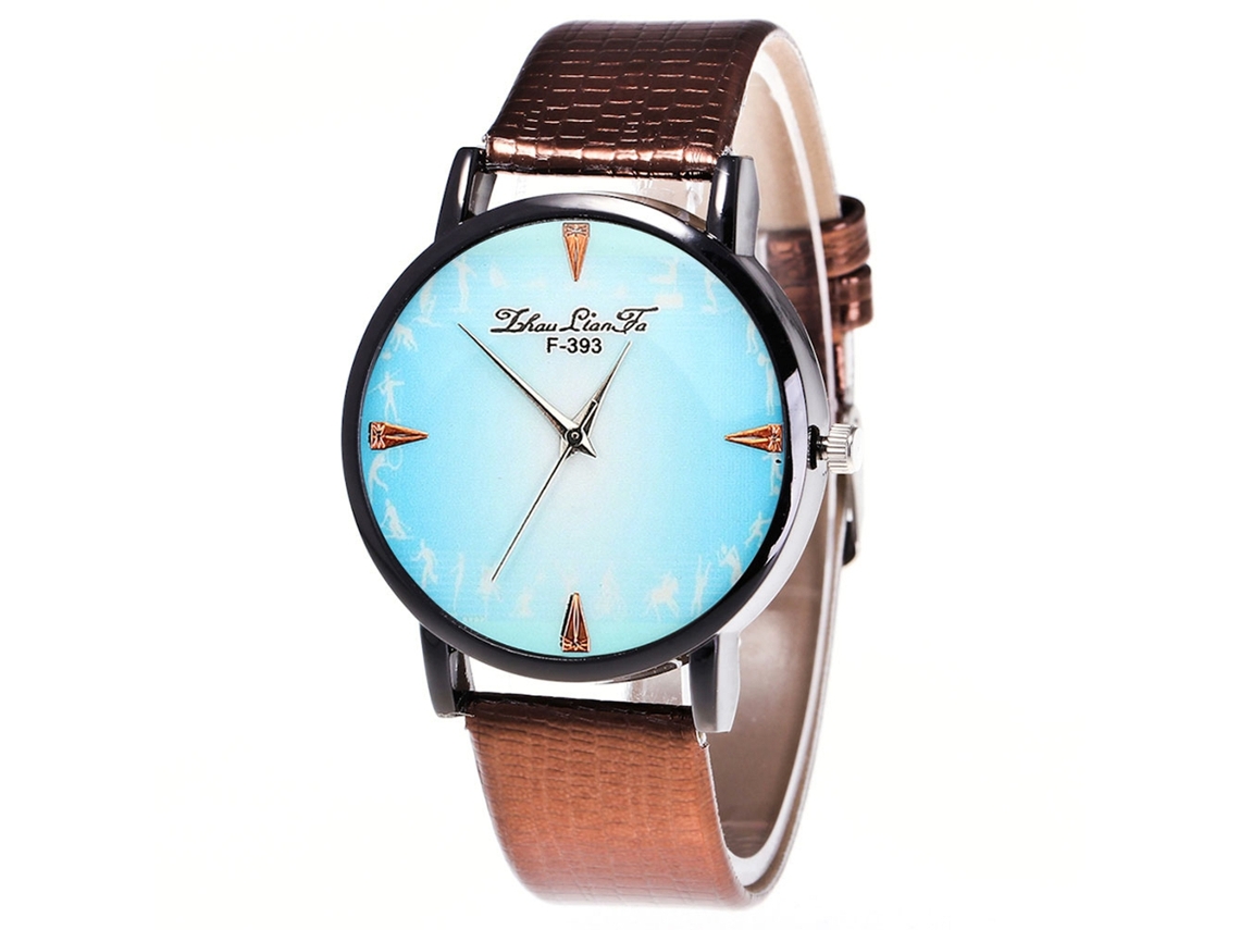 Reloj De Cuarzo De Pareja Con Correa De Cuero Pu Dial Azul Simple Zhoulianfa Café