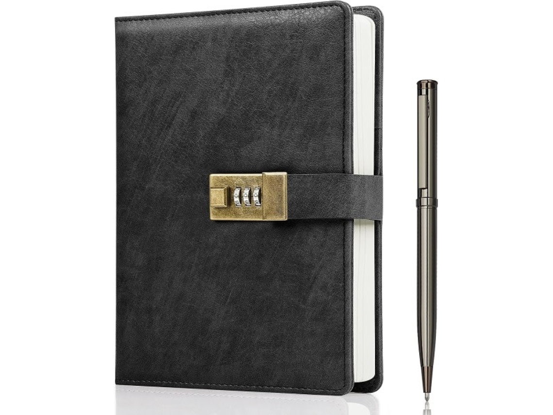 Diário Com Cadeado, A5 Em Couro Pu 240 Páginas, Estilo Vintage Lo-aquaforge