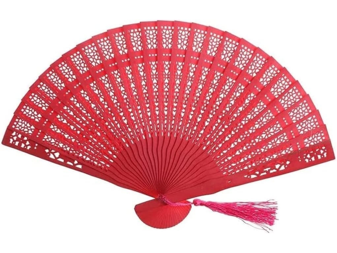 Leque dobrável, conjunto de 2 leques de bolso, leque dobrável vintage chinês em sândalo