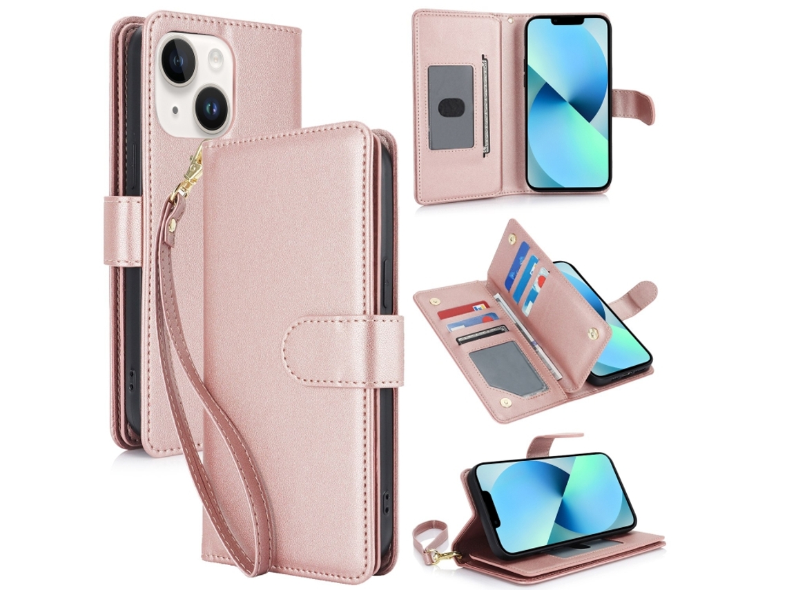 Capa Carteira De Couro Para Iphone 13 - Com Rfid - Para Vários Cartões