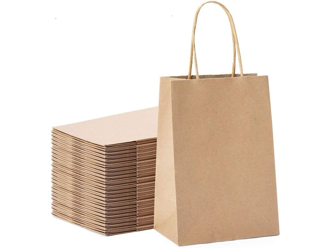 100 Bolsas De Regalo De Papel Kraft Marrón Con Asas 5.25x3.75x8 Para Compras Y Regalos