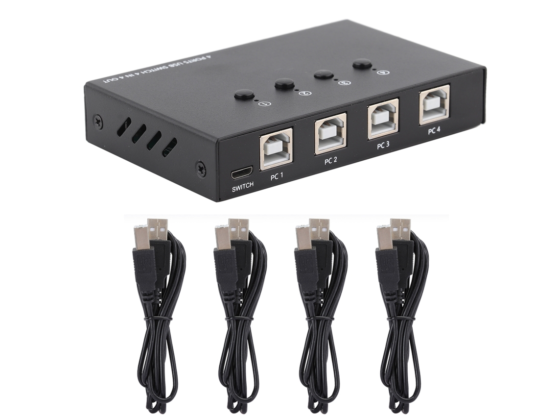 Switch Kvm (4 Computadores Compartilham Teclado E Mouse, Suportam Compartilhamento De Impressora Usb)