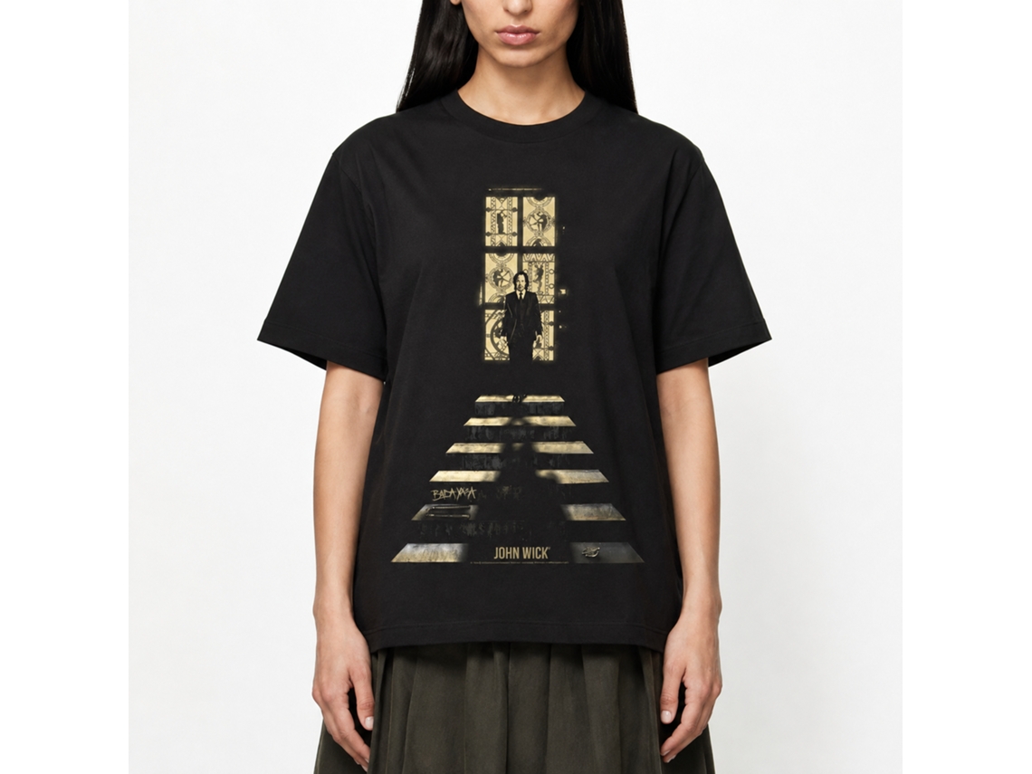 Rockinstone John Wick Stained Glass Window Black Adult T-shirt Size:s