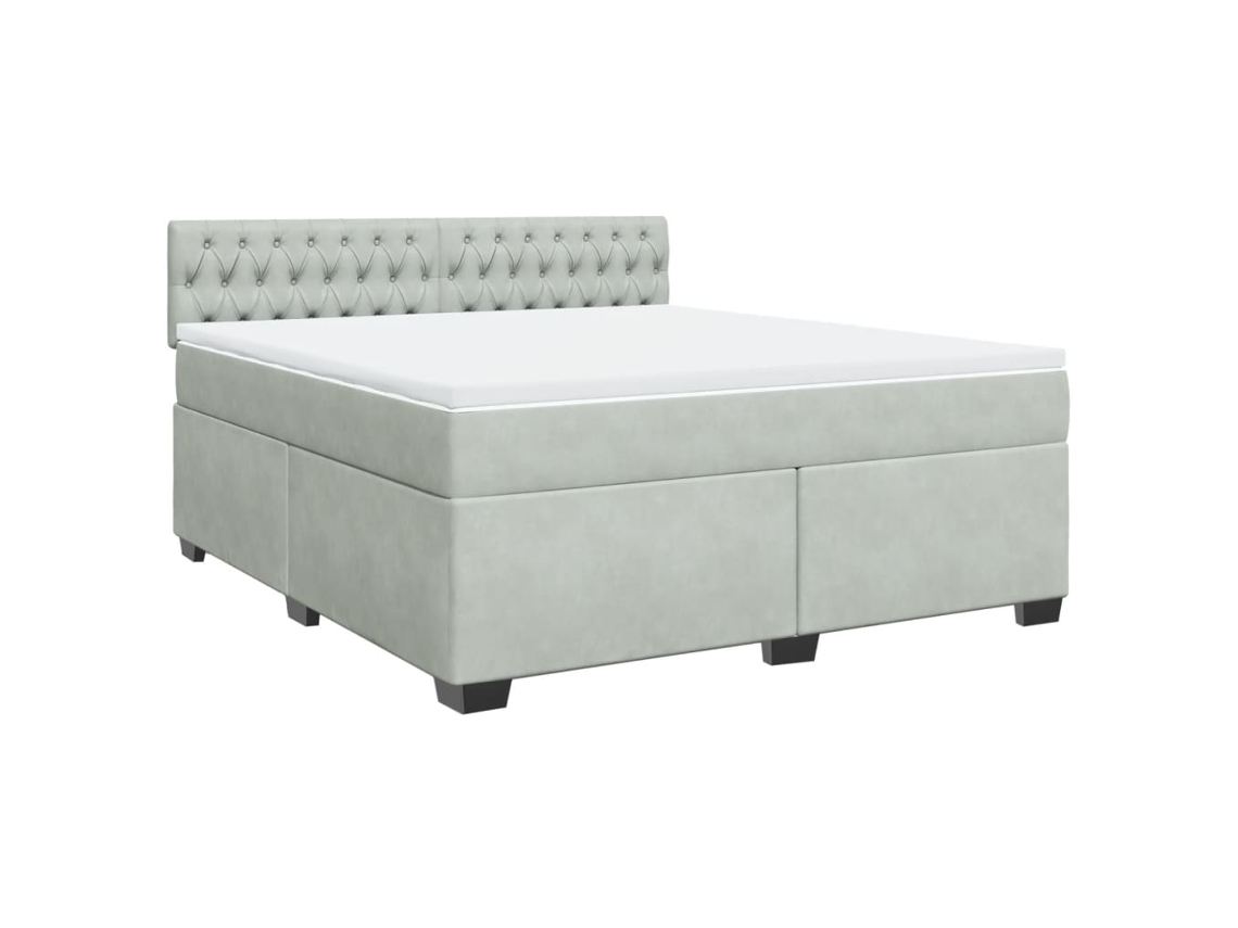Cama com Molas e Colchão Veludo Cinzento Claro MAISON EXCLUSIVE (180x200 cm)