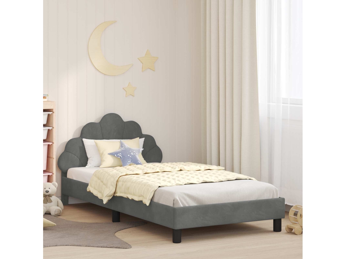 Vidaxl Estrutura De Cama Infantil Com Cabeceira Cinzento-escuro Veludo