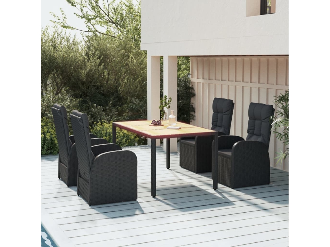 Vidaxl 5 Pcs Conjunto De Jantar P/ Jardim C/ Almofadões Vime Pe Preto