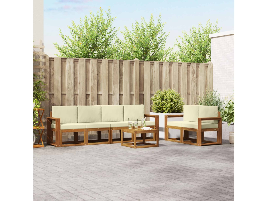 Vidaxl Conjunto De Sofás Para Exterior 7 Pcs Natural E Creme