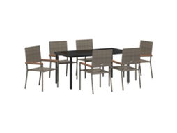 Conjunto 7 De Jantar De Jardim De Vidaxl Cinza Vime Poliéster