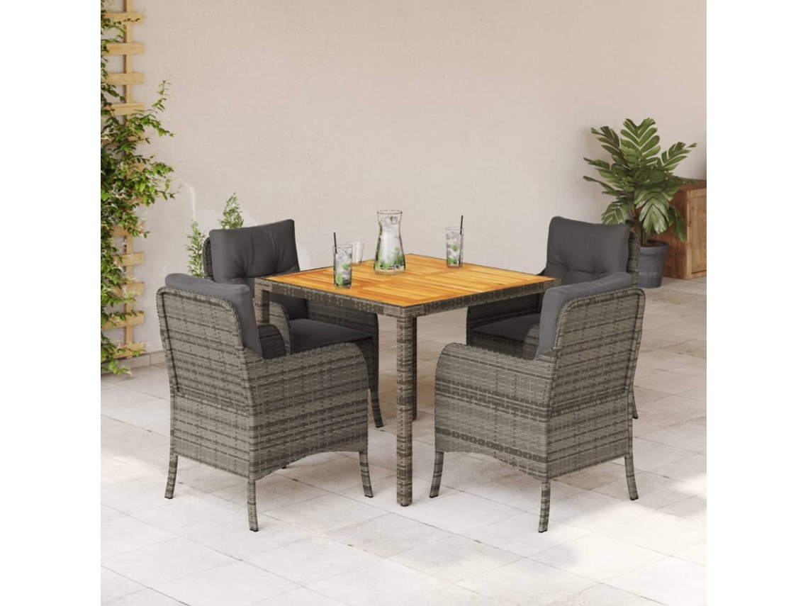 5 Pcs Conjunto De Jantar P/ Jardim C/ Almofadões Vime Pe Cinza Dkd Home Decor