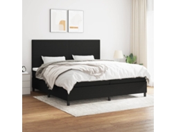 Cama Com Molas/colchão 200x200 Cm Tecido Preto