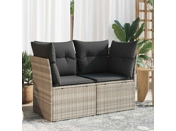 Vidaxl Sofá Jardim De 2 Lugares Com Almofadões Vime Pe Cinzento Claro