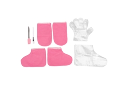 Kit De Tratamento De Cera Para Mãos E Pés Com Luvas De Tecido Rosa, Pincel, Espátula E 100 Luvas Descartáveis